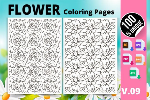 Flower Coloring Page KDP Interior V.09: A Versatile Digital Printable for All Ages